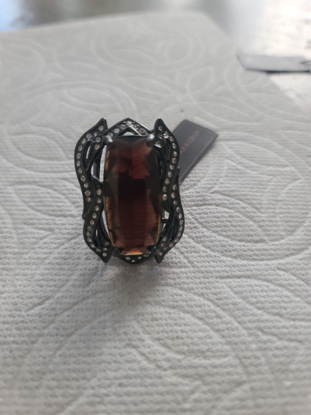 BCBGMaxAzria Antique-Style Brown Crystal Cocktail Ring